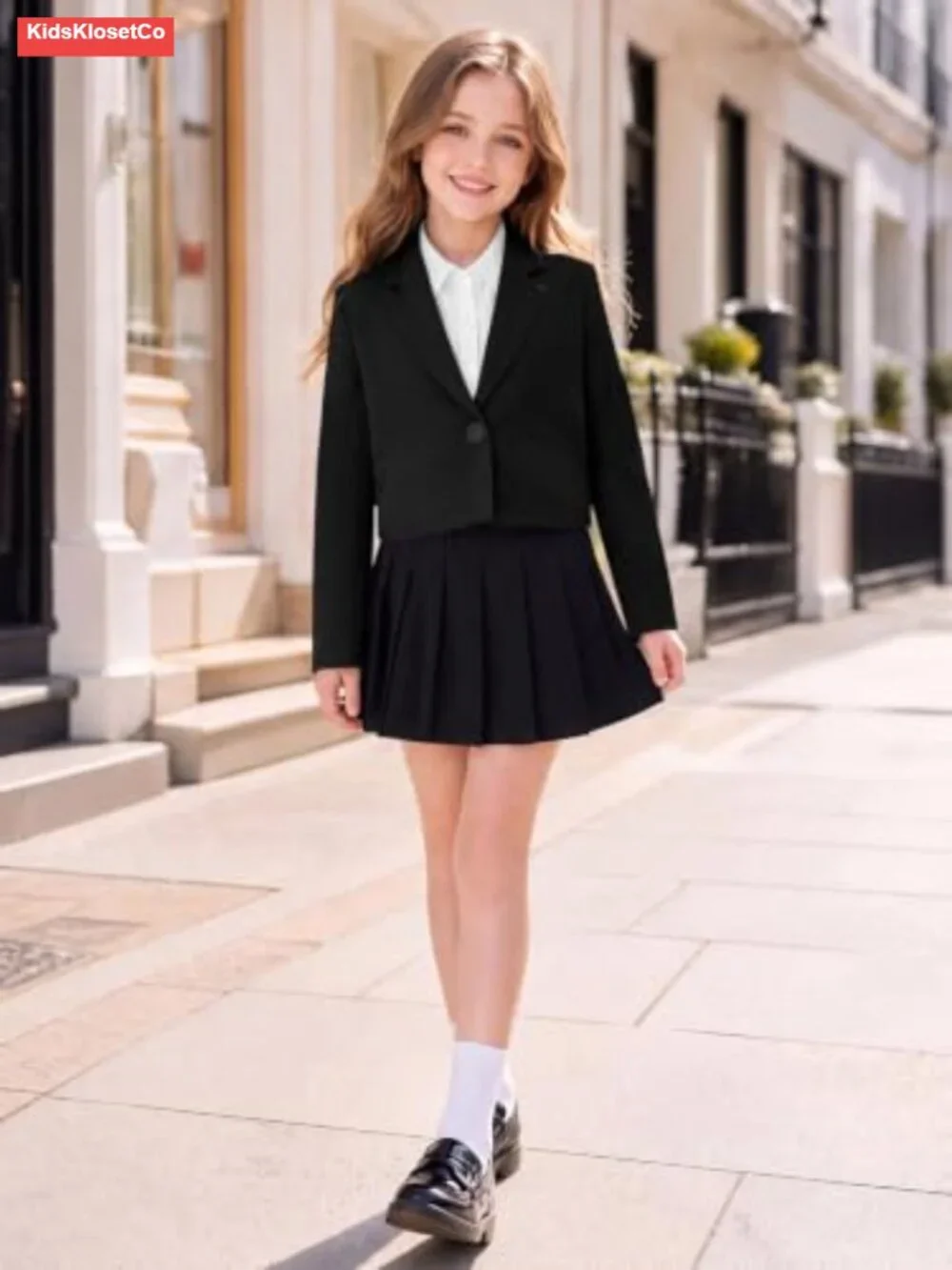 Girls Cropped Blazer Jacket Single Button Lapel Suit